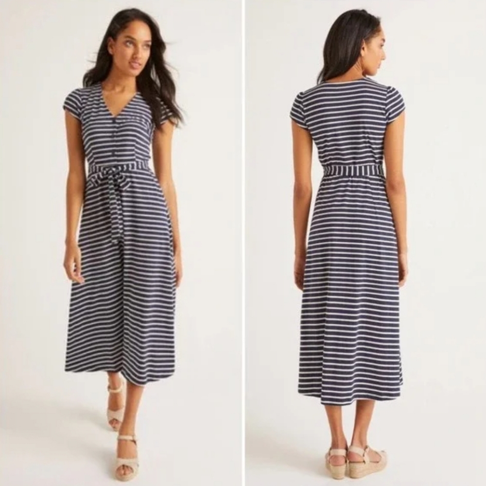 Boden Navy Stripe Frances Jersey Midi Dress